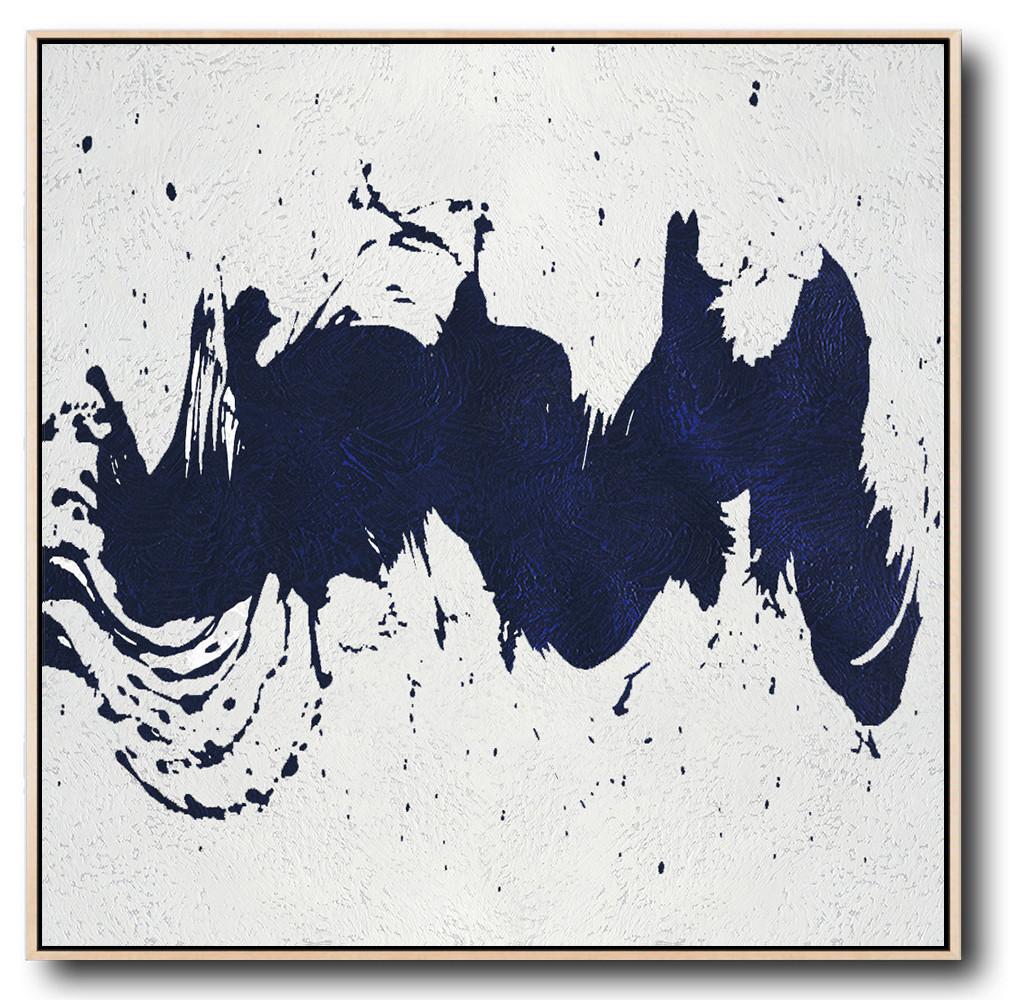Buy Large Canvas Art Online - Hand Painted Navy Minimalist Painting On Canvas - Contemporary Canvas Art Large